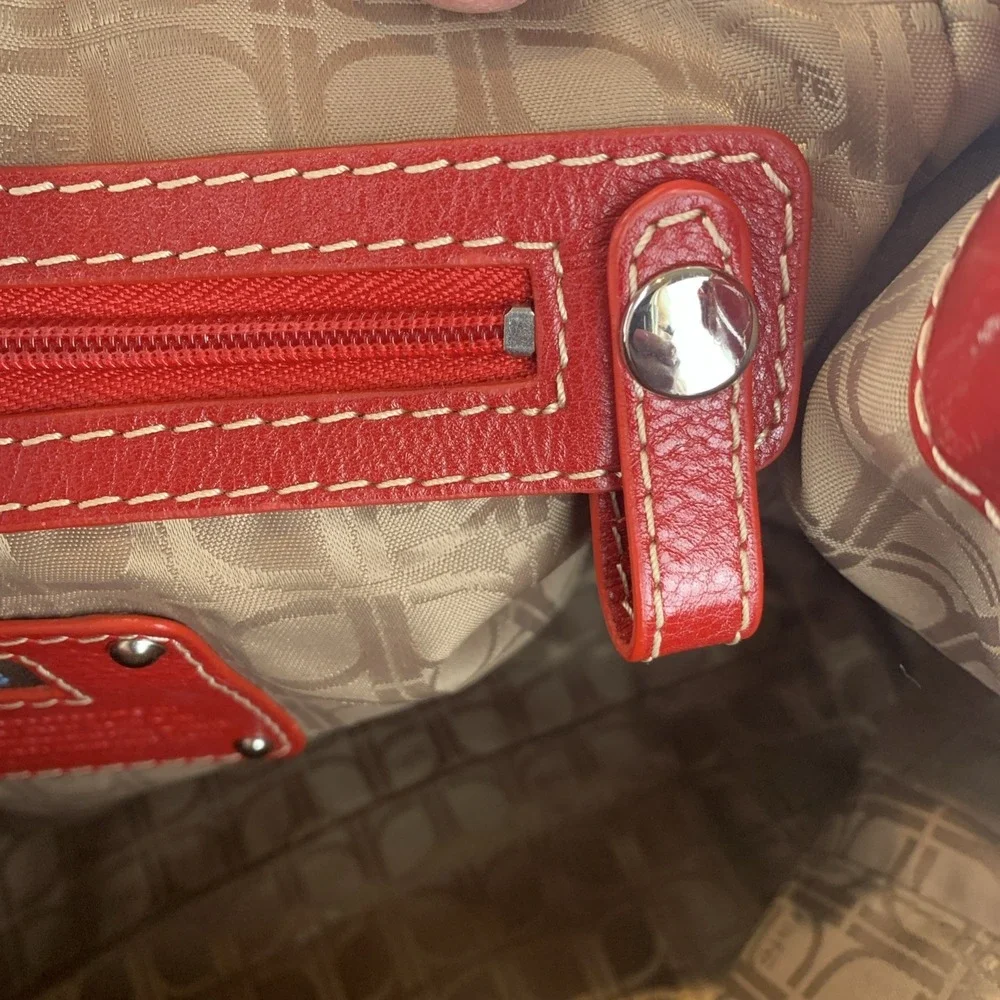 Rafe New York Handbag Rattan Straw With Red Pantent Trim Dust Bag